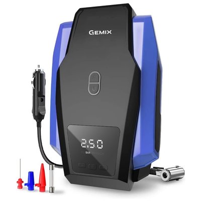 Автокомпрессор GEMIX Model G black/blue поршневой с сумкой, цифровой манометр, функция AUTOSTOP, фонарик, 35 л/мин GMX.Mod.G.BBl фото