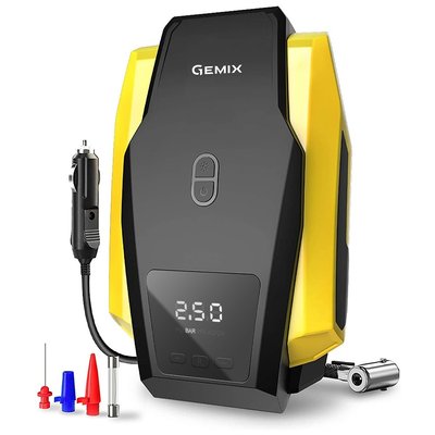 Автокомпресор GEMIX Model G black/yellow поршневий з сумкою, цифровий манометр, функція AUTOSTOP, ліхтарик, 35 л/хв GMX.Mod.G.BY фото