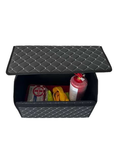 Автомобильный органайзер L из экокожи в багажник 50х32х32 см черный с серой прошивкой (03-140-1Д) 03-140-1Д фото