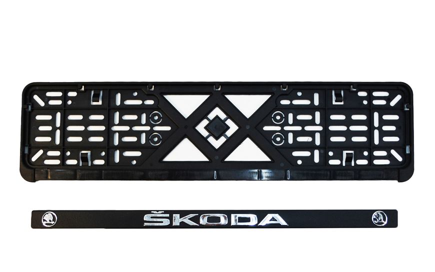 Рамка номерного знаку пластик з об'ємними літерами Škoda 52х13,5х2 см (2шт) 24-015 фото